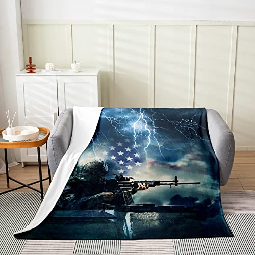 Erosebridal Camo Soldier Throw Blanket Throw 50X60 For Boys Teen Military Camouflage Vintage American Flag Fleece Blanket Blue Lightning Retro Usa National Flag Bed Blanket For Adult Kids Men Bedroom Decor thumb #1