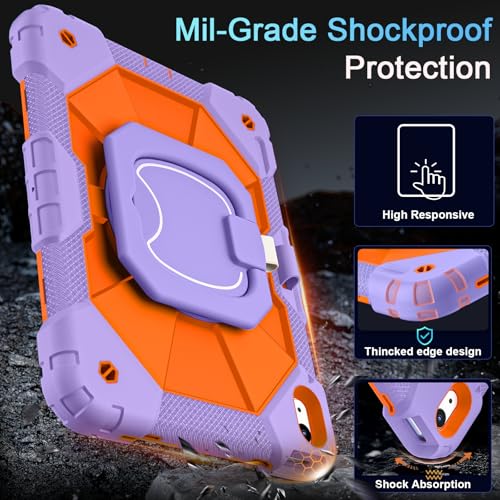 Image of Auizotl Case for iPad (A16) 11th /10th Generation 2025 /2022,10th Gen iPad Case with Screen Protector 360 Rotating Stand,Heavy Duty Shockproof Cover for i Pad 11.0 /10.9,Purple Orange