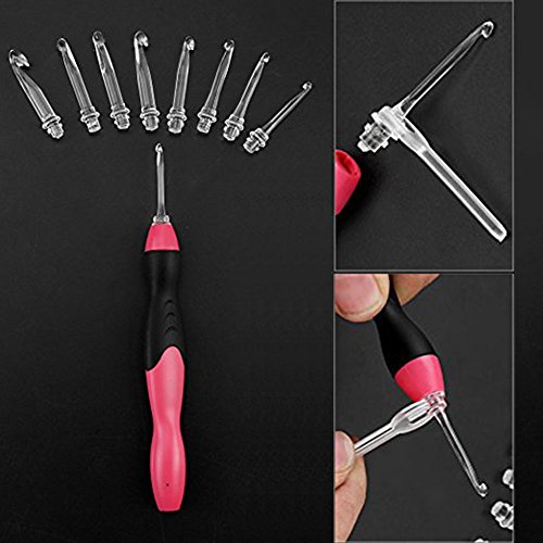 LED Lighted Ergonomic USB Rechargeable Crochet Hooks Set with Case Light Up Knitting Needles Kit - 9 Sizes - Thumbnail 2