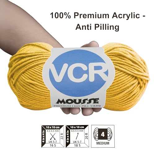Image of VCR 4ply Yellow Mellow Yarn, 100 Grams Hank, 190 Meters Length, Acrylic Ball for Crochet and Knitting, Soft Crosia Threads, Pack of 1 Yarn, Suitable for DIY Crafts