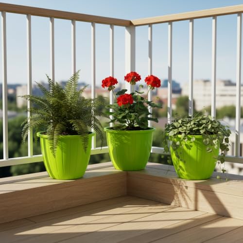 Image of Go Hooked Sunshine Flower Pot /Planters for Home Decor, Plastic Pots for Gardening /Home, Flower Pots Indoor-Outdoor & Planter for Plants (Green) (Pack of 3)