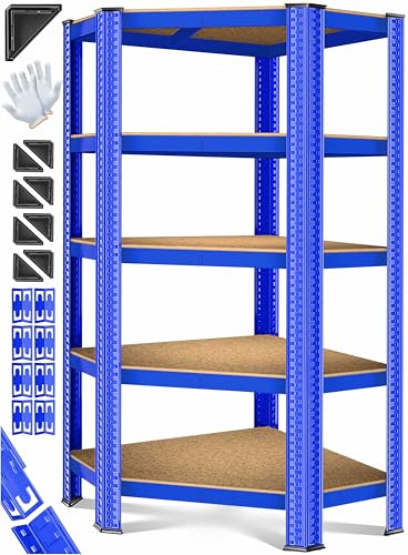 KESSER® Estantería esquinera para Cargas Pesadas, para sótano, 180 x 75 x 40 cm, hasta 875 kg, 5 estantes Ajustables, Tablero de Fibra de Densidad Media de Metal, estantería para Taller, sótano