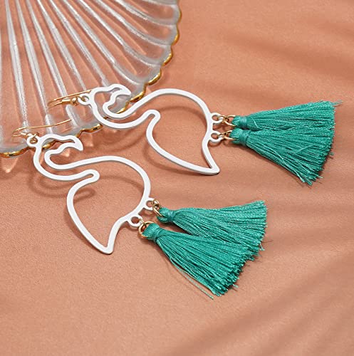 Gleamart Flamingo Earrings Bohemian Short Fringe Drap Hook Stud Clip Summer Eardrop White Green3