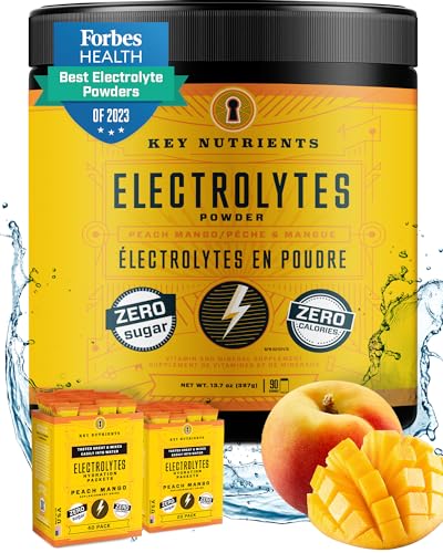 KEY NUTRIENTS 90 Servings Electrolytes Powder No Sugar - Tropical Peach Mango Electrolyte Drink Mix- No Calories, Gluten Free Electrolytes Powder - Keto Friendly, Non GMO, Made in USA