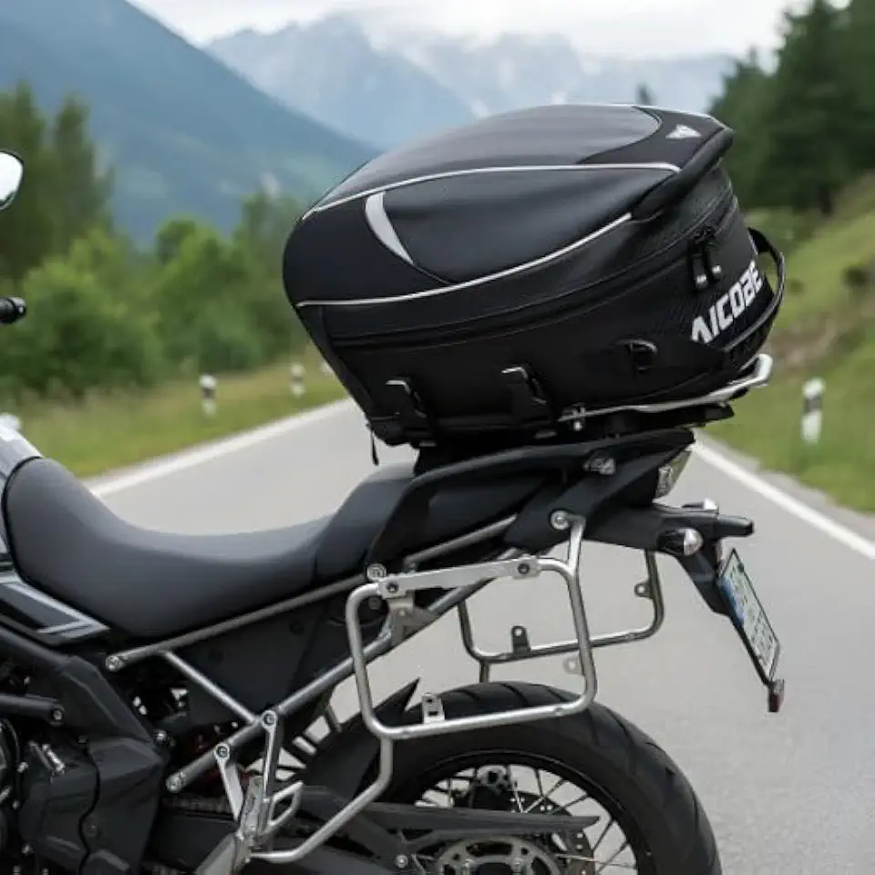 Baú Mochila para Moto Baslu 21L – Impermeável, Porta Capacete, Bolsa Traseira excelente para Viagem e Uso Diário