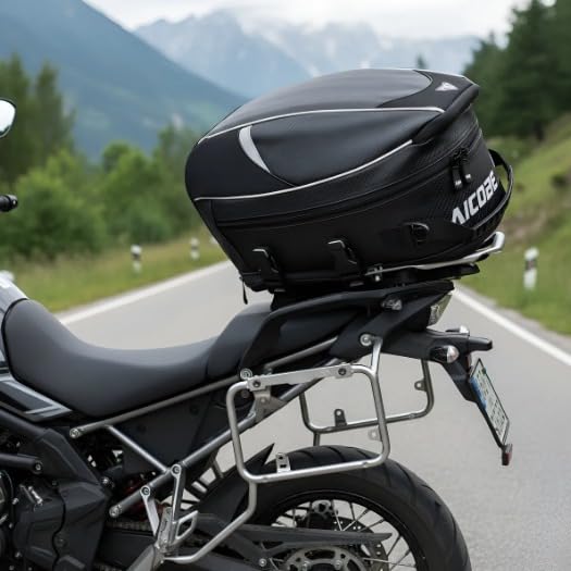Baú Mochila para Moto Baslu 21L – Impermeável, Porta Capacete, Bolsa Traseira excelente para Viagem e Uso Diário