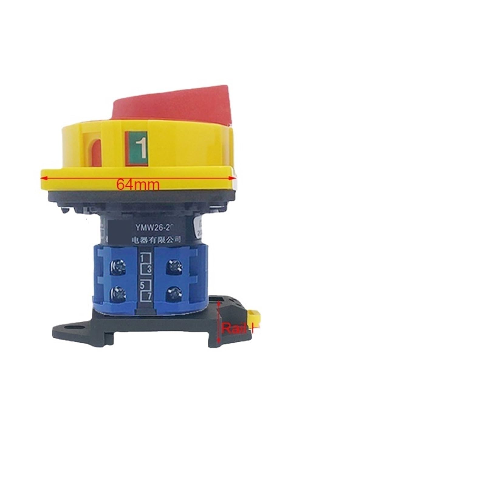 Interruptor de leva de 25A 64x64mm con candado para carril DIN