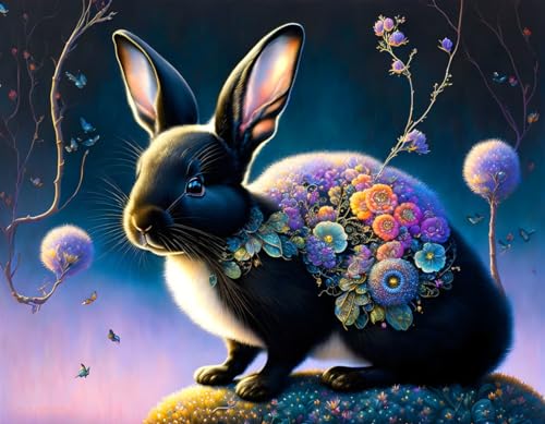 Poster lapin noir mignon 50x70 cm toile décoration murale salon