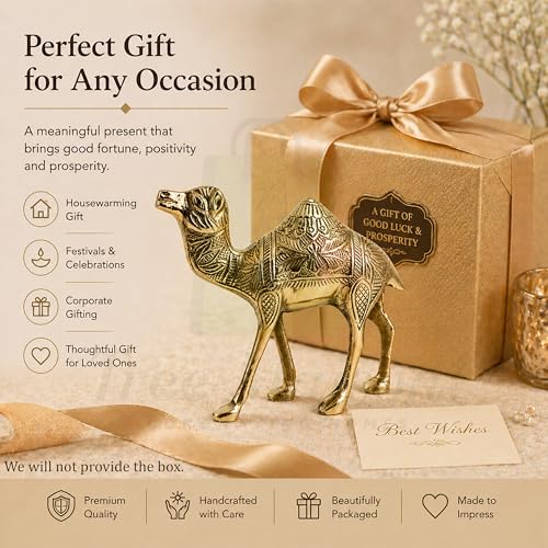 Image of Brass Design Camel Statue | Weight - 780 G Approx | 7 Inch Approx |Brass Idol | Camel Statue for Vastu | Showpeice for Home | Vastu Remedy | (Zonal Placement-W,WNW)