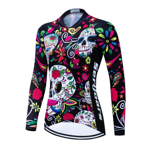 Serijoars Women's Long Sleeve Cycling Jersey MTB Shirts Quick Dry Bike Tops with Reflective Strip (XL, MXC001)