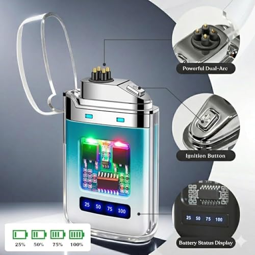 Image of Solitude USB Rechargeable Dual Arc Lighter with LED Display, Windproof Flameless Plasma Lighter, Compact Portable Design for Outdoor Camping Travel (Multicolor)