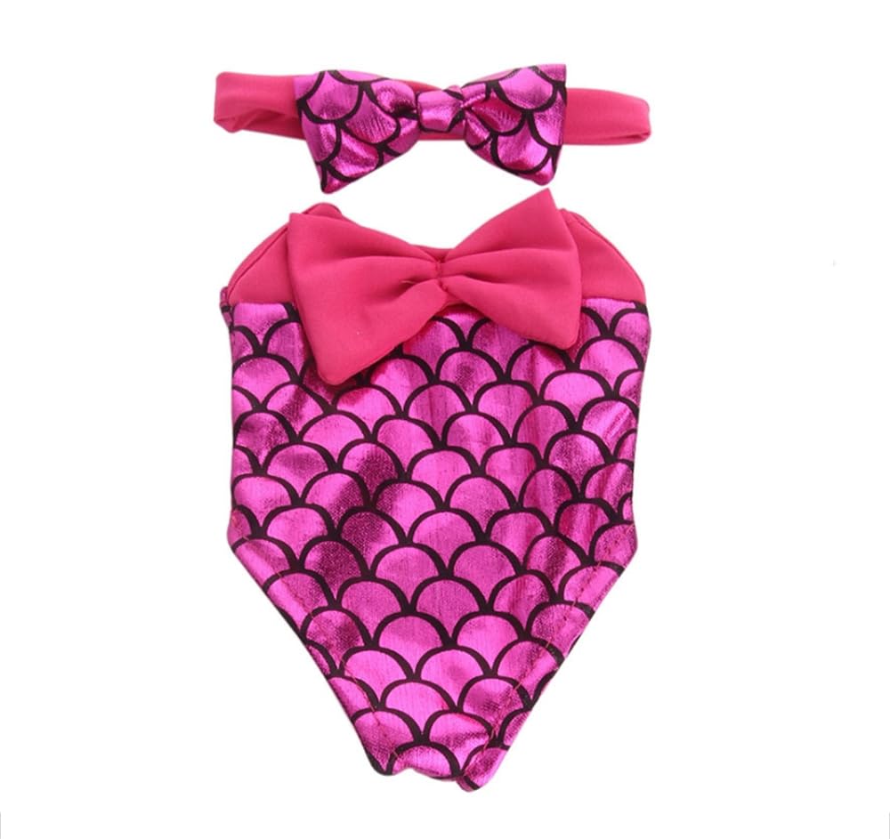 NIXNUT Doll Clothes Dress Summer Swimsuit Jumpsuits with Hairband Bowknot for American Girl Doll 18-inch with Fish Scale Pattern