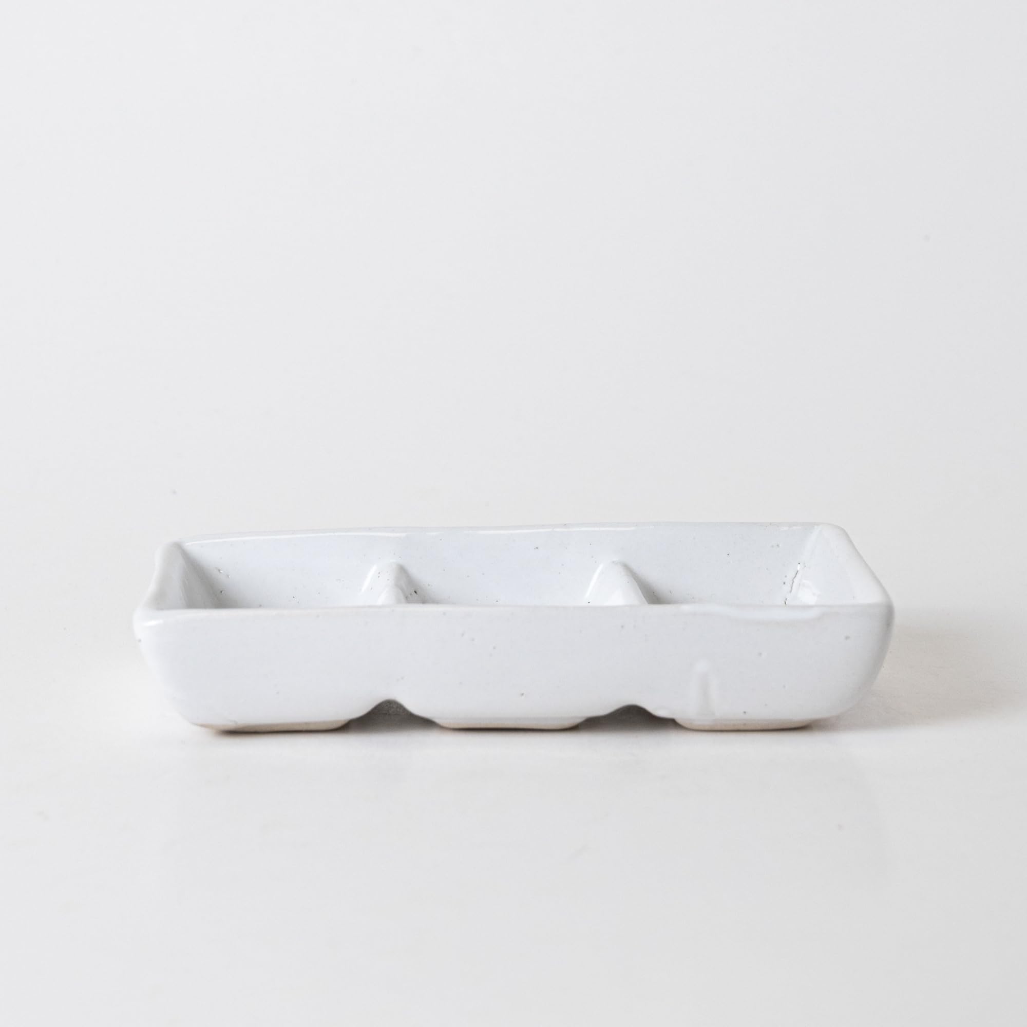 KALAKRITI Handmade White Ceramic Rectangular 3-Section Condiment