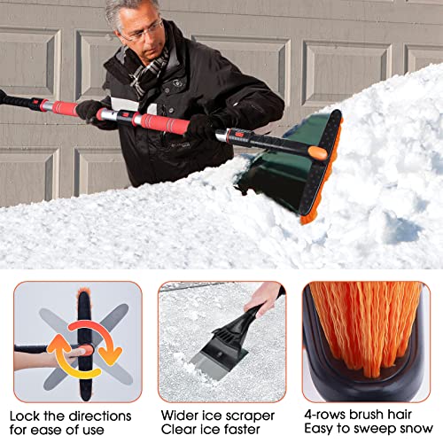 Foval 62.4" Extendable Snow Brush And Ice Scraper With 360°Pivoting Brush Head, Snow Removal Car Brush For Windshield Window Trucks Suvs, Essential Winter Tool Ice Remover With Comfortable Foam Grip #TOP5