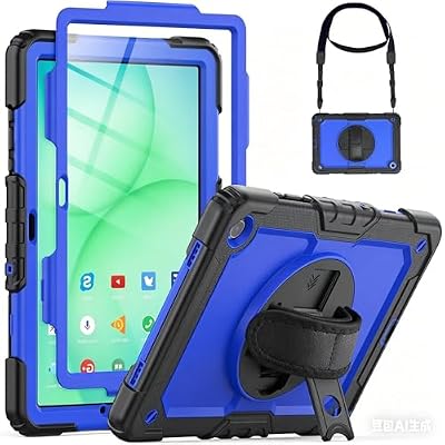 Case for Samsung Galaxy Tab A11 / A9 8.7 inch 2025/2023 with Screen Protector/Shoulder Strap/Hand Strap, Rugged Protective Shockproof Hard Cover Compatible for Tablet Model SM-X117/X135/133 for Kids
