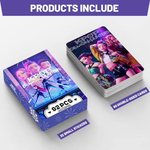 DEFGNOP K pop Demon Hunters Merch Photocards, 60 Stück Lomo Card 32 Stück Aufkleber Set, Geburtstagsgeschenk für Fans Jugendliche (C)