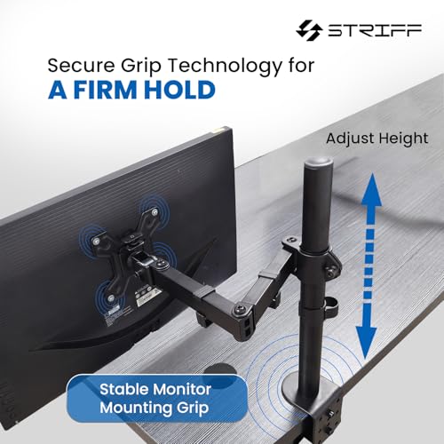 Image of STRIFF 180 Adjustable Single Monitor Stand Arm Desk Mount | Ergonomic Gas Spring VESA Bracket (75x75mm & 100x100mm) for 13 inch-32 inch Screens