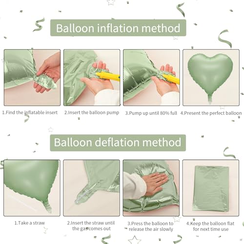 Image of Sage Green White Heart Balloons, 10PCS Green Beige Foil Heart Balloons, 18inch Olive Green Cream White Heart Shape Balloons for Neutral Jungle Birthday Baby Shower Valentines Wedding Party Decorations