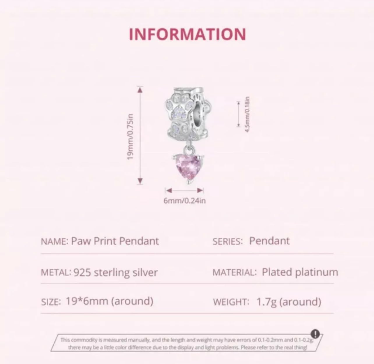 Abalorio con Forma de corazón y Estampado de Pata de ópalo, Animal, Perro, Gato, Plata de Ley 925 auténtica, Compatible con Pulsera Pandora