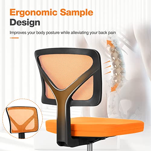 Armless Small Home Office Desk Chair, Ergonomic Low Back Computer Chair, Adjustable Rolling Swivel Task Chair With Lumbar Support For Small Space, 1 Pack, Orange #TOP3