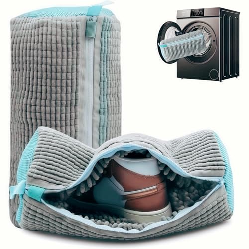 LYKEJI 2 pièces Sac de lavage de chaussures réutilisable, sac de lavage de chaussures portable à fermeture éclair YKK, protecteur de chaussures de machine à laver en maille (gris)