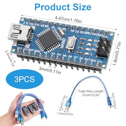 Arduino Nano presoldada con adaptador y cable USB x3 2