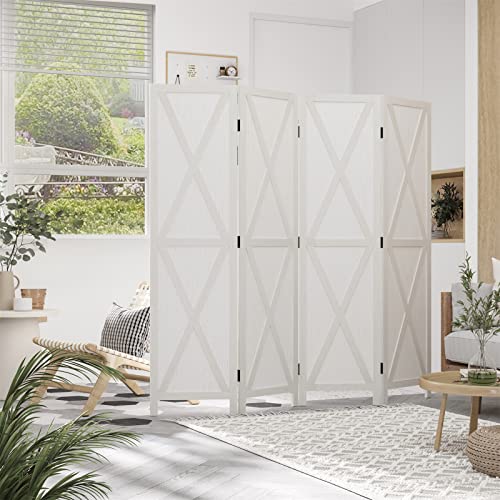 4-Panel Folding Room Divider, 5.6 Ft Tall Freestanding Privacy Screen Panels for Indoor Bedroom Office, White
