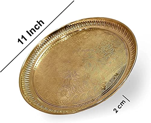 Image of NOBILITY Pure Brass Pooja Thali Set 11 Inch Pital Pooja Plate Arti Thali Traditional Handcrafted for Puja Home Office Mandir Gift Items