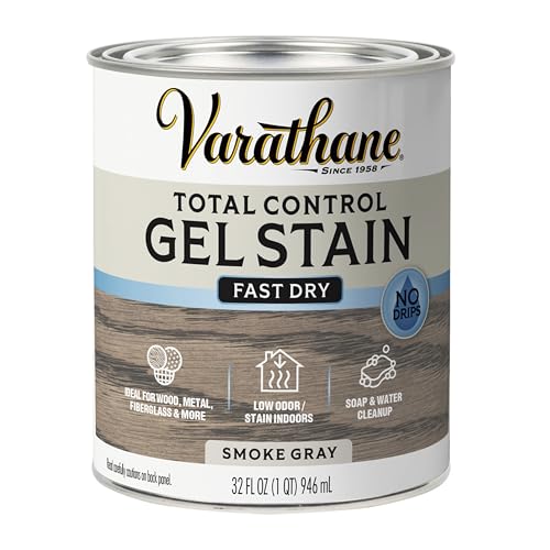Varathane Total Control Gel Stain | Low Odor Water-Based Formula | Thick Gel Formula for Vertical Surfaces | Ideal for Wood, Metal & Fiberglass | Quart | Smoke Gray