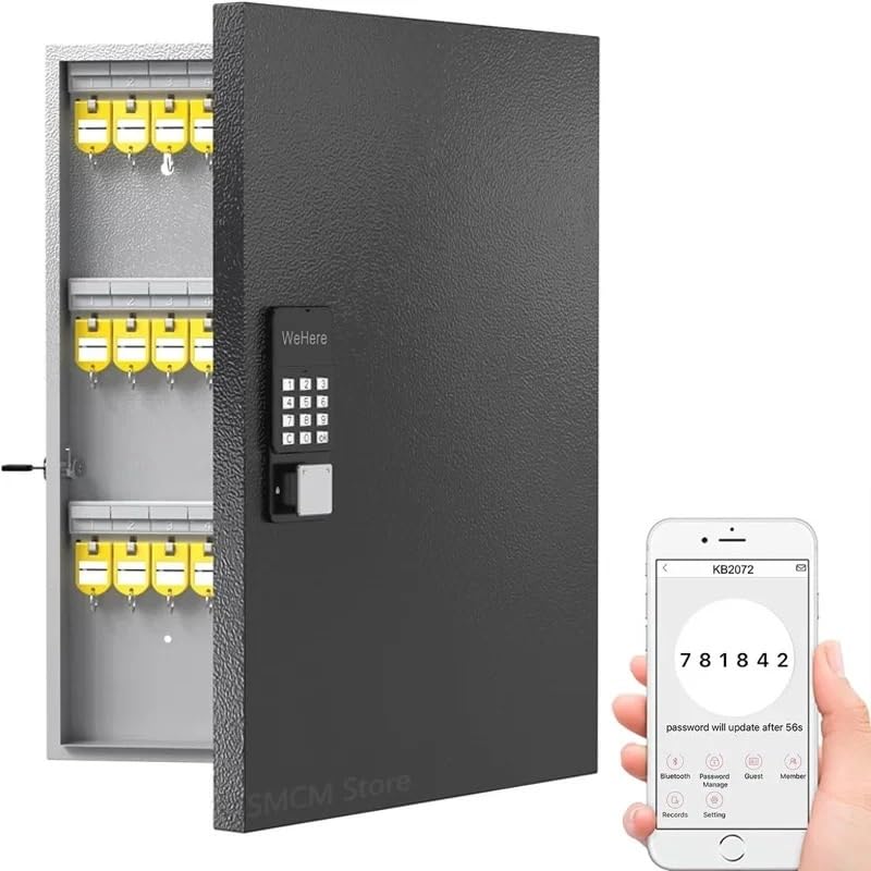 Caja Fuerte, Caja de seguridad con 72 llaves WeHere, armario de almacenamiento de llaves inteligente montado en la pared, caja de seguridad con gestión de llaves con desbloqueo por Bluetooth/código fi