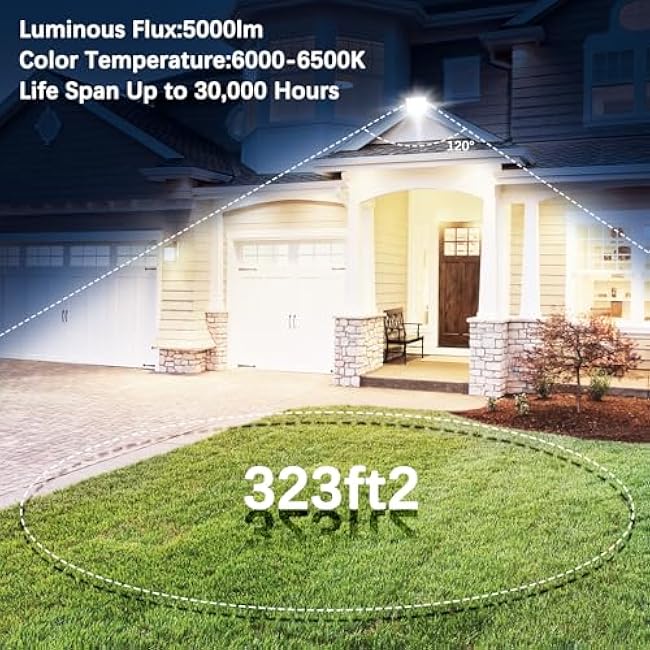 50W Flood Light Outdoor: 2 Pack 5000LM Bright LED Plug-in Flood Light, IP66 Waterproof, 100-265V, 6500K Daylight White, Plug-and-Play, Heat Dissipation, Ideal for Yard, Garage, Stadium