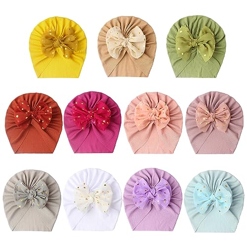 11PCS Newborn Baby Beanie Turban Baby Girl Hats Soft Bow Wraps for Infant Baby Beanie Hair Accessories2