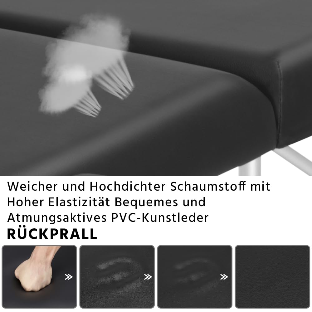 Yaheetech Cama de Masaje Plegable de 2 Zonas, Mesa de Masaje de Altura Ajustable, Banco de Masaje con reposacabezas y reposabrazos y Bolsa, Color Negro | Camilla de masaje plegable, cama de masaje regulable en altura, mesa de masaje con reposacabezas y re