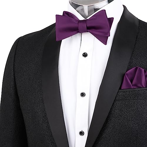 Image of Alizeal Mens 2pcs Solid Self-tied Bow Tie Set | Alizeal Mens 2pcs Self-tied Solid /Animal Bow Tie and Pocket Square Set Perfect for Wedding Business Formal Events