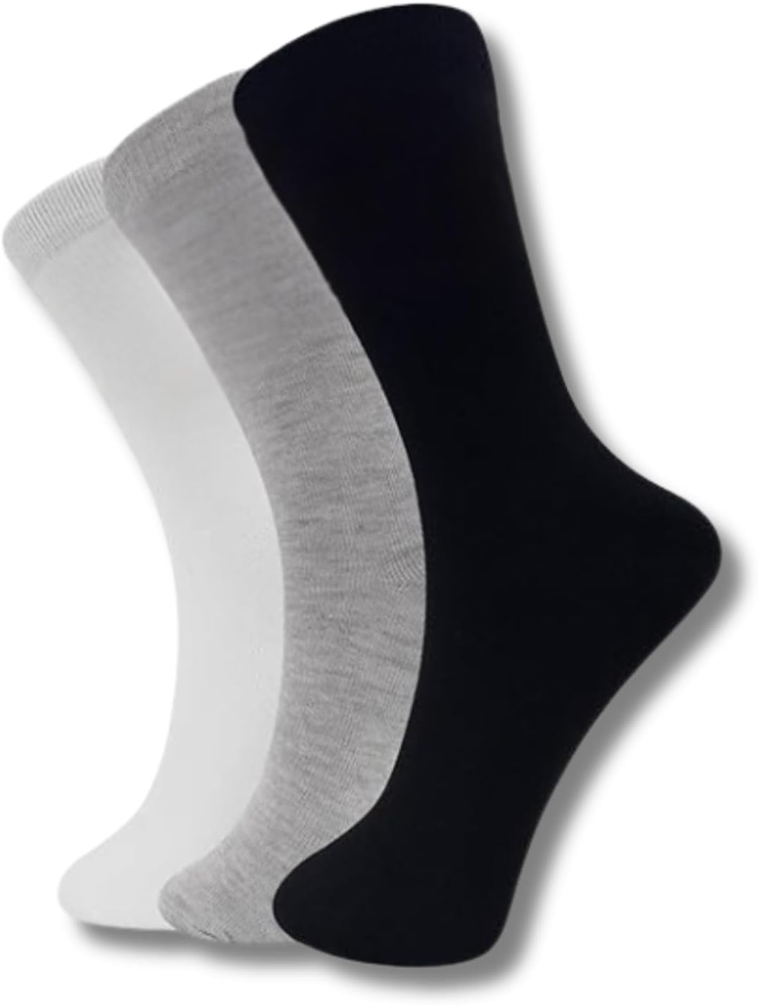 MCAVOY Arizona Men's Solid Calf Crew Combed Full Length Cotton Formal Socks, Odour Free & Breathable, Free Size - Ideal for Home, Office Wear (WHITE/GREY/BLACK)