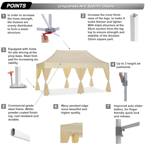 Image of ABCCANOPY Patio Pop Up Canopy Tent with Curtain 10x20 Event-Series (Beige)