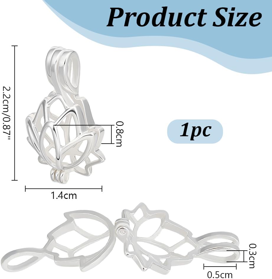 PH PandaHall 925 Sterling Silver Pearl Cage Pendant Bead Holder Gemstone Cage Charm Hollow Lotus Flower Locket Charm for 6mm Pearls Necklace Earrings Jewellery Making 0.86 Inch - Image 4