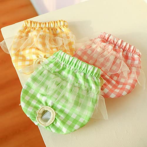 Image of Small Dog Sanitary Panties, Lace Washable Reusable Cute Puppy Panties Pet Underwear Diaper Physiological Shorts for Female Girls Dogs(Plaid 3 Pack,S)