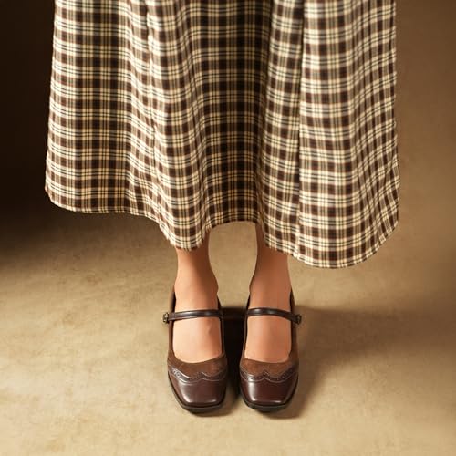 Image of Theater Duchess Mary Jane Heels for Women | Vintage-Inspired Square Toe Block Heels with Brogue Detailing | Classic Formal Pumps