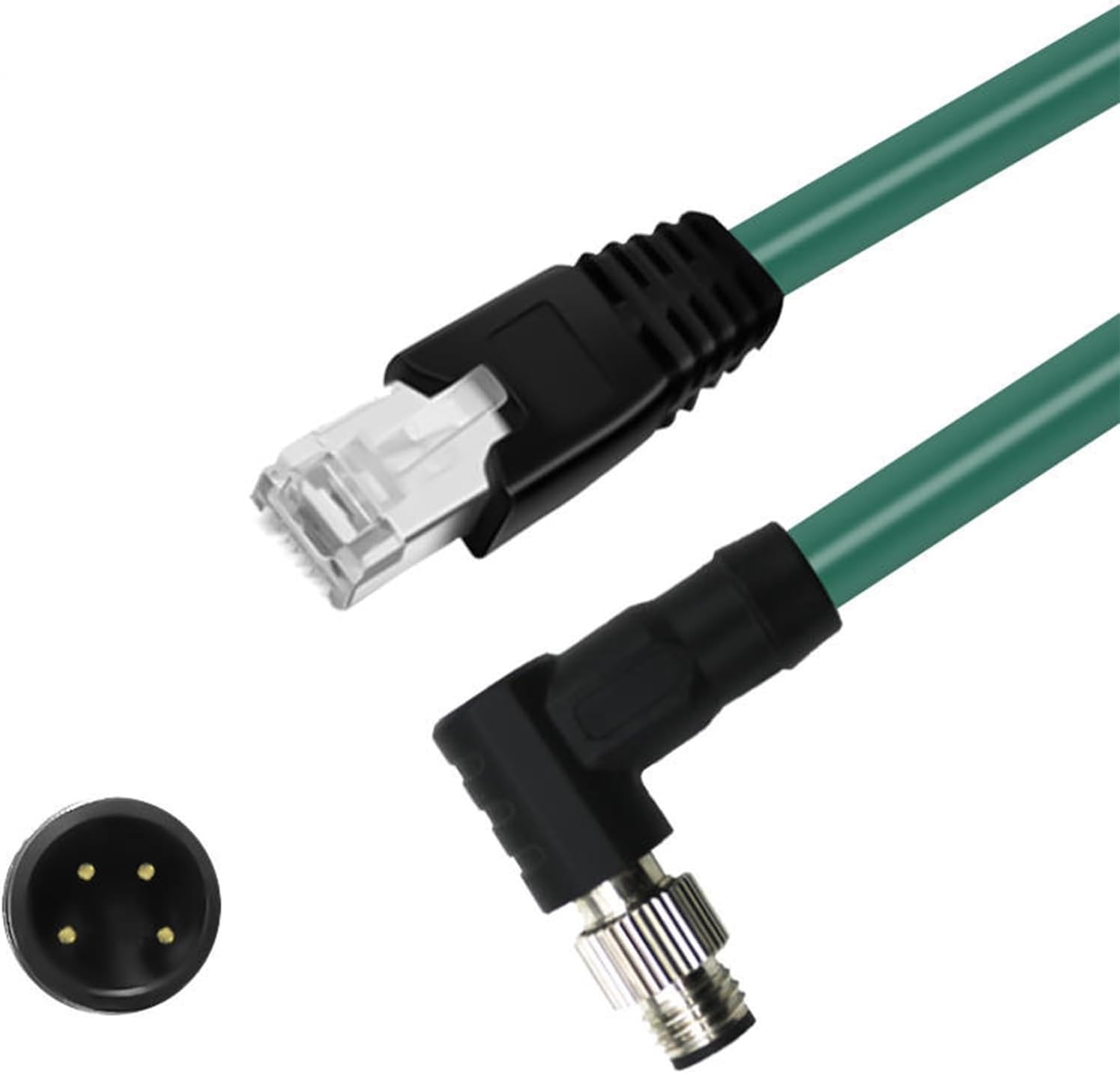 Pidwaok 90-Degree M8 to RJ45 Ethernet Cable, 4-Pin A-Coded IP67 Fieldbus Connector for Encoder, Sensor & Robotic Arm in High-Flex Drag Chains (Dark Green 4P-Male, 1 Meter)