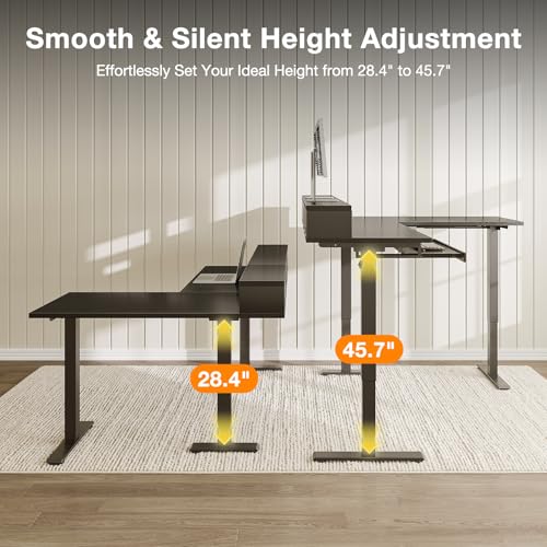 Image of Casaottima 59 Inch Electric L-Shaped Standing Desk with Drawers, Height Adjustable Stand Up Corner Desk with Monitor Stand & Keyboard Tray, Lift Table for Home Office, Workstation, Black