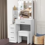 Dradaomull Tocador con iluminación LED de Hollywood, espejo y taburete, 4...