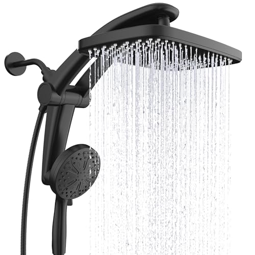 Rain Shower Head with Handheld High Pressure Rainfall Shower Heads with Handheld Spray Combo Adjustable one-Piece Stand daul Shower Head Built-in Magnetic Docking and Power Jets(Black) by Razime - Used condition - CA$59.78