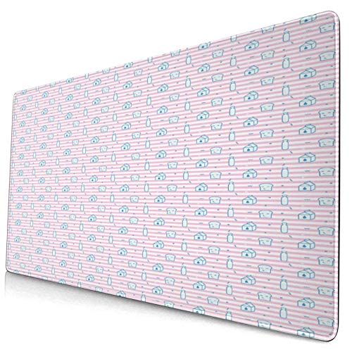 Gaming Mauspad 750x450x3mm Süßes Muster von Milchflasche und lächelndem Toast auf Streifen Office Mauspad rutschfeste Mousepad für
