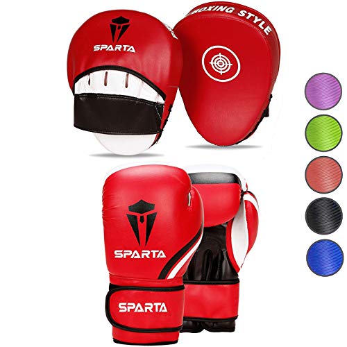 Boxing gloves and pads set Focus Punch Mitts MMA Training Sparring Hook and Jab strike target with Punching Gloves (Red, 10oz)
