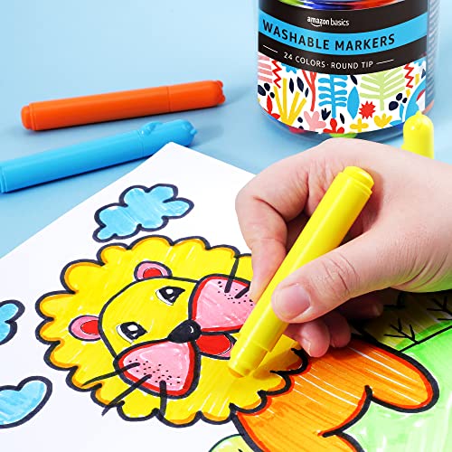 Amazon Basics Washable Round Tip Assorted School Marker Pens, Pack Of 24 Colors #TOP5