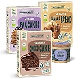 Vegane Backmischungen 4er Set von GREENFORCE | Pancakes, Schokokuchen, Bananenbrot & Flower-Topping | pflanzliche Desserts schnell zubereitet | Bio, weniger süß & glutenfrei