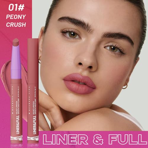Image of 2-IN-1 Lipstick Lipliner, Velvet Matte Finish, Smooth & Plump, 12 Universal Lip Color-Nude Pink Rose Mauve Berry Plum, Creamy Formula for Lip Makeup, All-Day Wear, Cruelty-Free (#01 PEONY CRUSH)