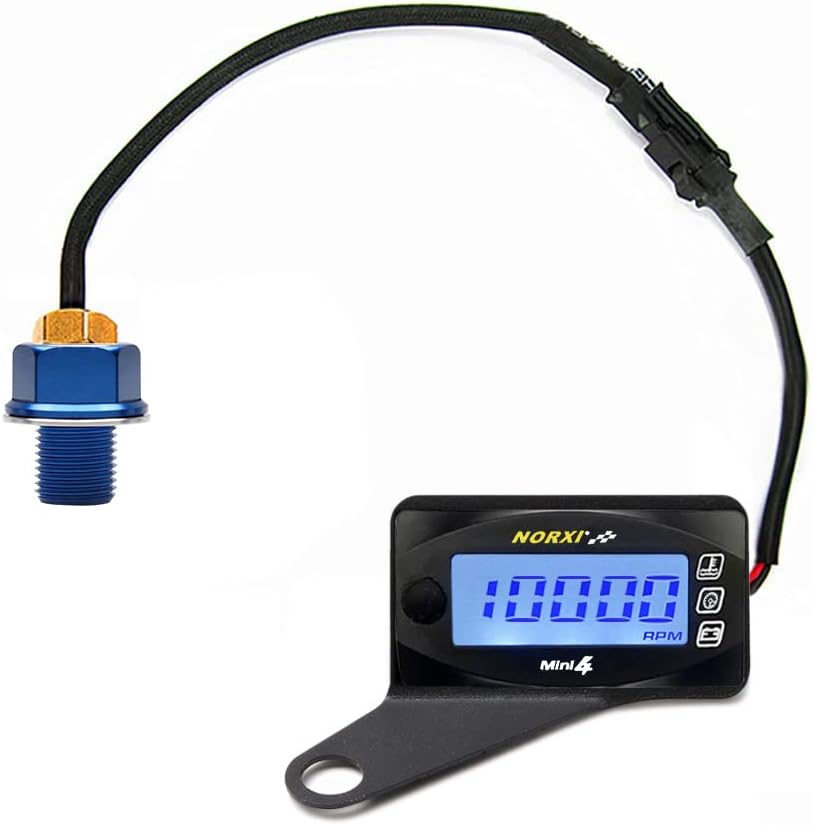 Motorcycle 4 in 1 Multifunction Gauge Koso Mini 4 Meter (RPM Tachometer+Oil Temperature+Voltmeter+Clock) 4in1 Multi-Functional Gauge Digital Multimeter (M14X1.25, Left)