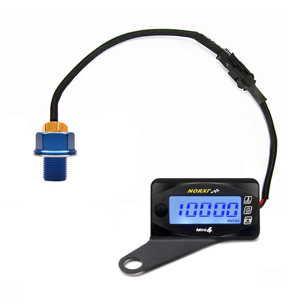 Motorcycle 4 in 1 Multifunction Gauge Koso Mini 4 Meter (RPM Tachometer+Oil Temperature+Voltmeter+Clock) 4in1 Multi-Functional Gauge Digital Multimeter (M14X1.25, Right)